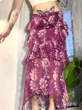 Urban Outfitters Layered Ruffled Purple Floral Maxi Skirt